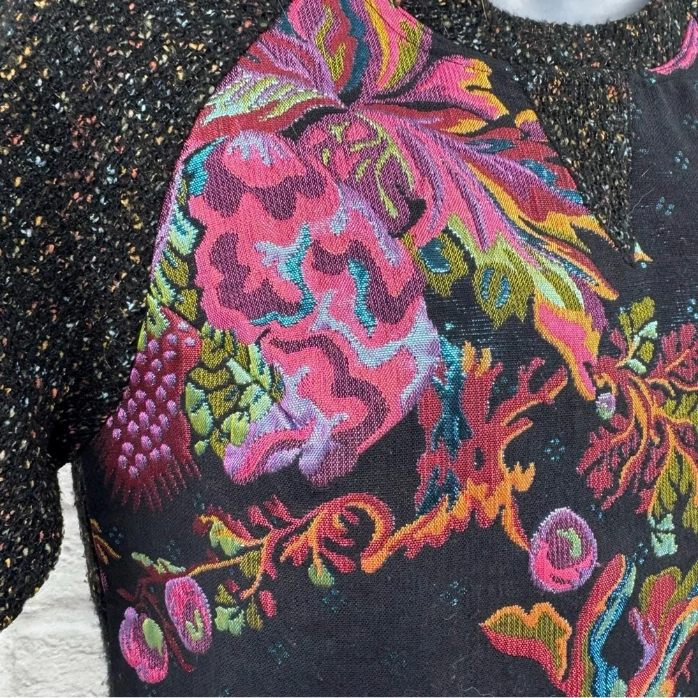 Anthropologie James Coviello Floral Brocade Spliced Metallic Knit Sweater